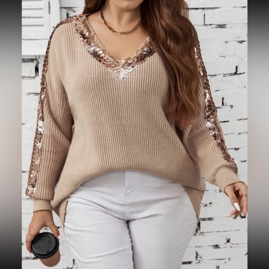 Lush Size Sequins Detail Sweater Top